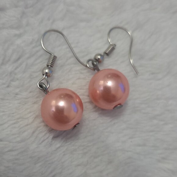 Pink Pearl Drop Earrings - Picture 1 of 1